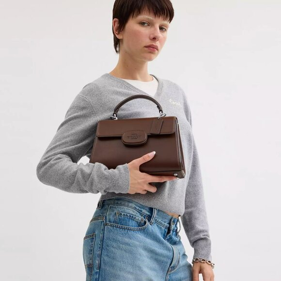 NWT Coach CT852 Eliza Top Handle Bag Leather Crossbody in Silver/Maple - Picture 2 of 12